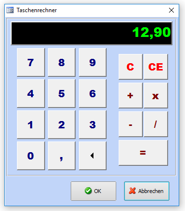 Taschenrechner für Zahlenfelder